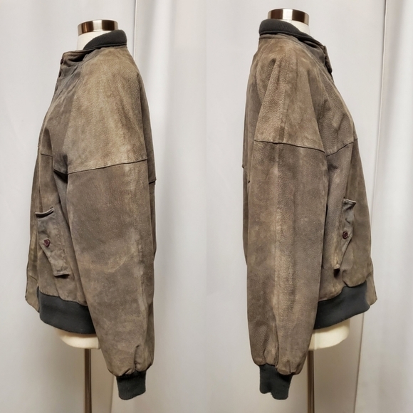 Vintage 90s y2k Gray Suede Leather Bomber Jacket The Fox Collection L - Picture 3 of 9
